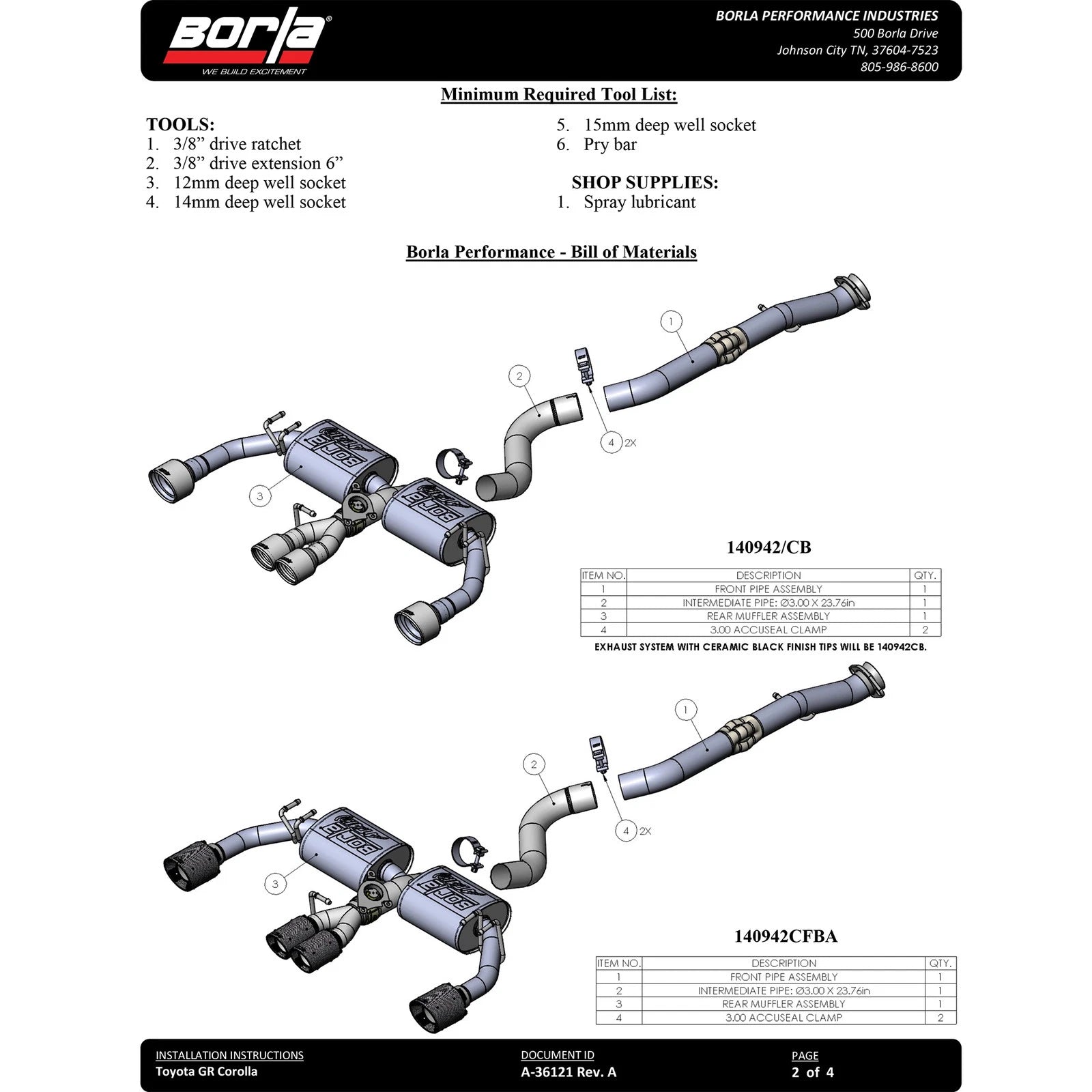 Borla 3" Cat-Back System | Toyota GR Corolla (2022-2026) (140942CB)