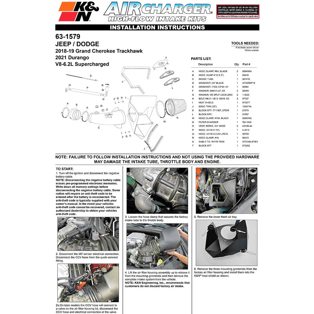 K&N 18-19 AirCharger Performance Intake | Jeep Grand Cherokee Trackhawk (18-19) (63-1579)