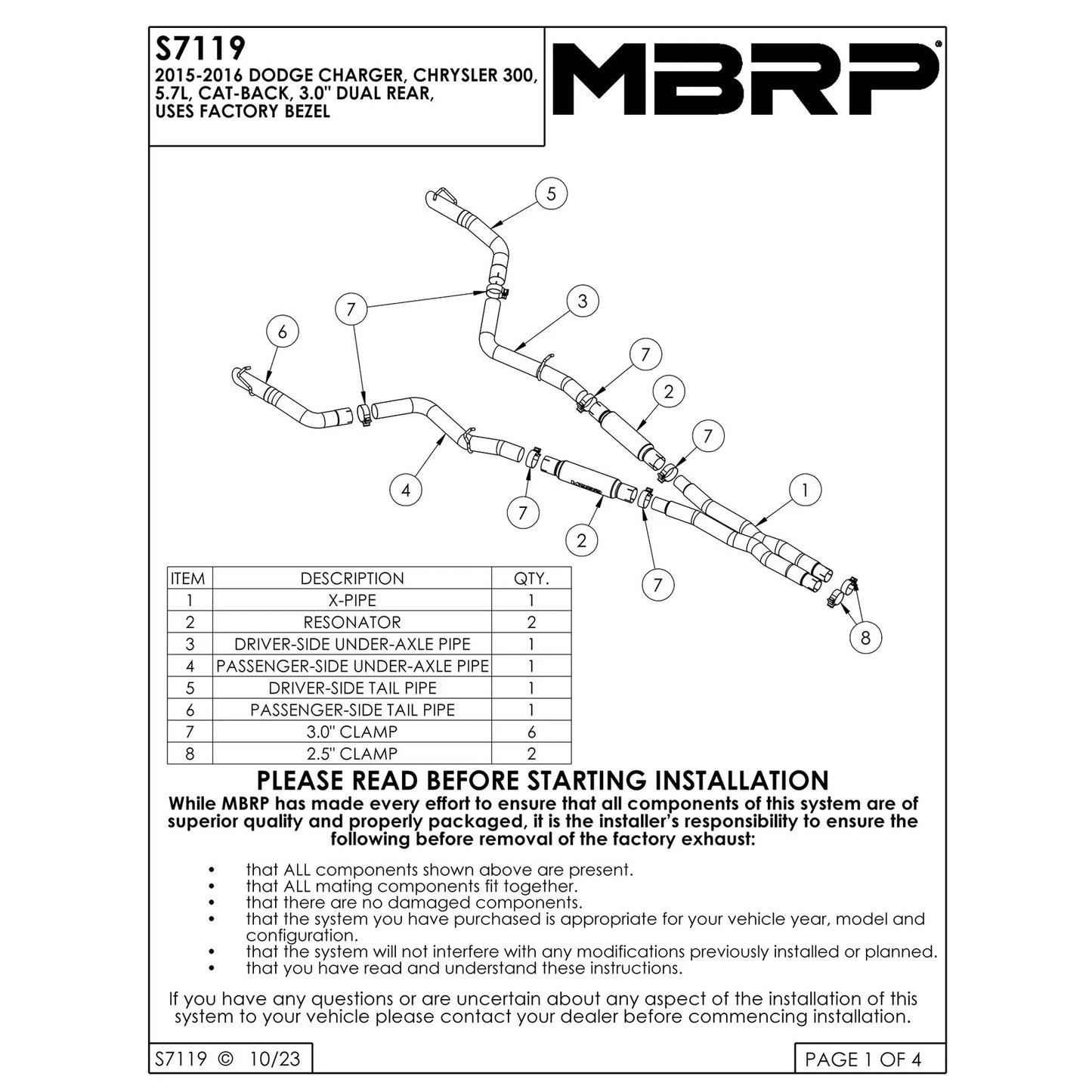 MBRP 3in Dual Rear Alum Cat-Back Exhaust Dodge Charger 15-16 (S7119AL)