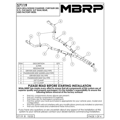 MBRP 3in Dual Rear Alum Cat-Back Exhaust Dodge Charger 15-16 (S7119AL)