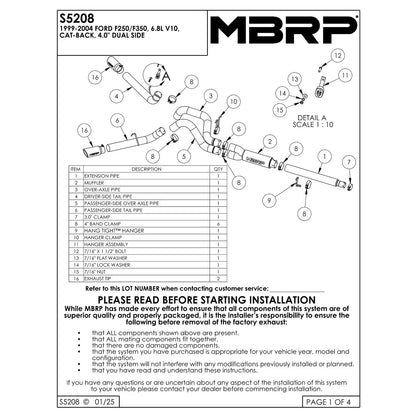 MBRP Armor Lite V-10 Cat Back 4 Dual Split Side Exhaust System | Ford F-250/350 (99-04) (S5208AL)