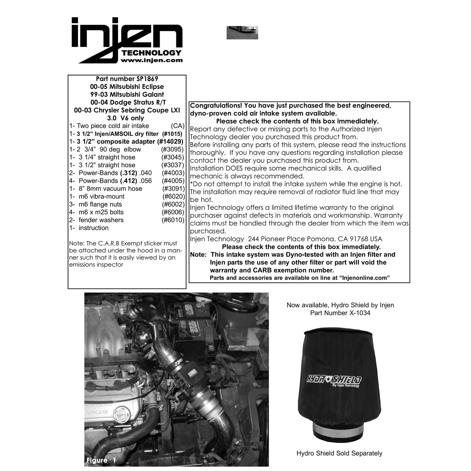 Injen SP Cold Air Intake System | 2000 - 2005 Mitsubishi Eclipse  (SP1869BLK)