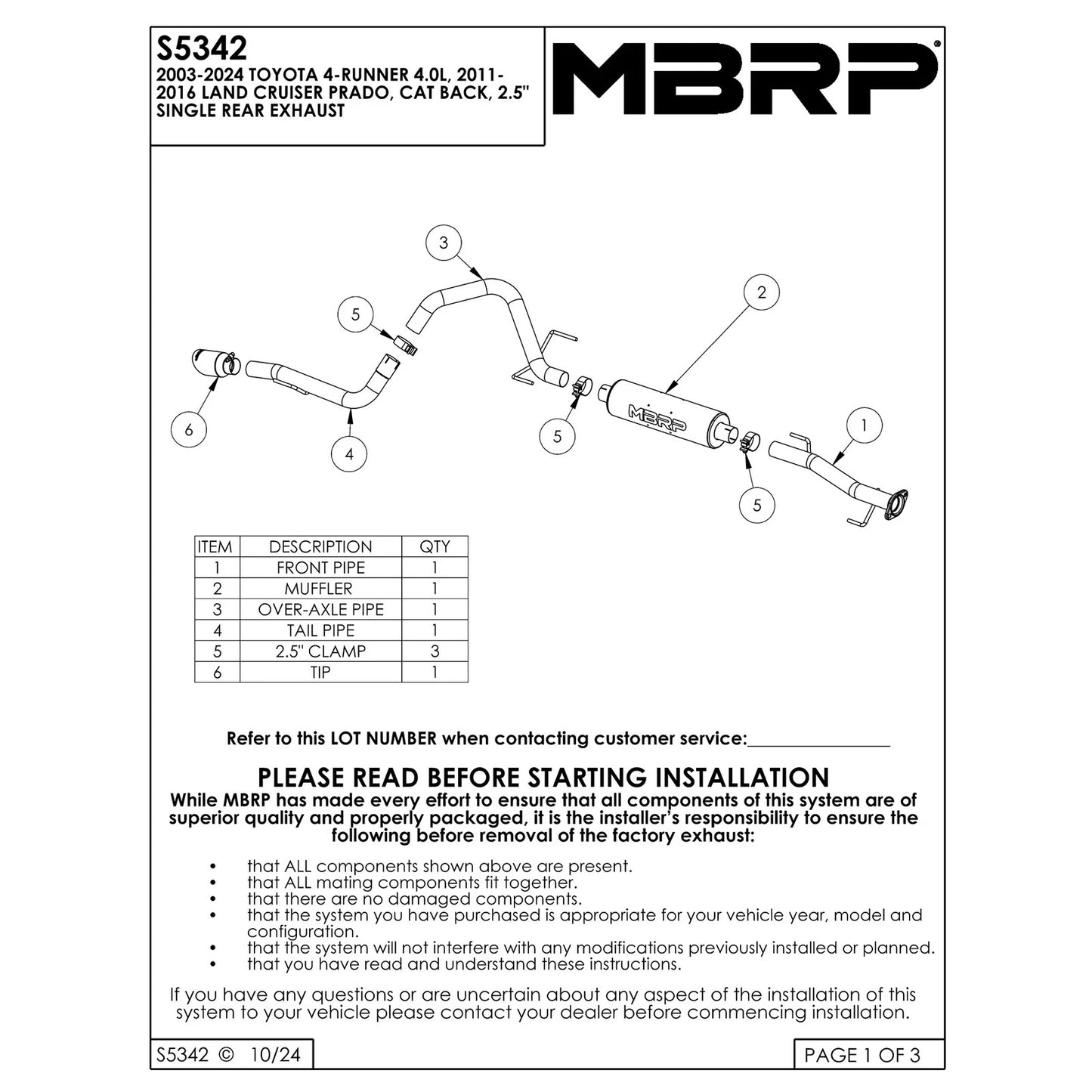 MBRP Black Series 2.5in Cat-Back Exhaust | Toyota 4Runner (10-18) (S5342BLK)
