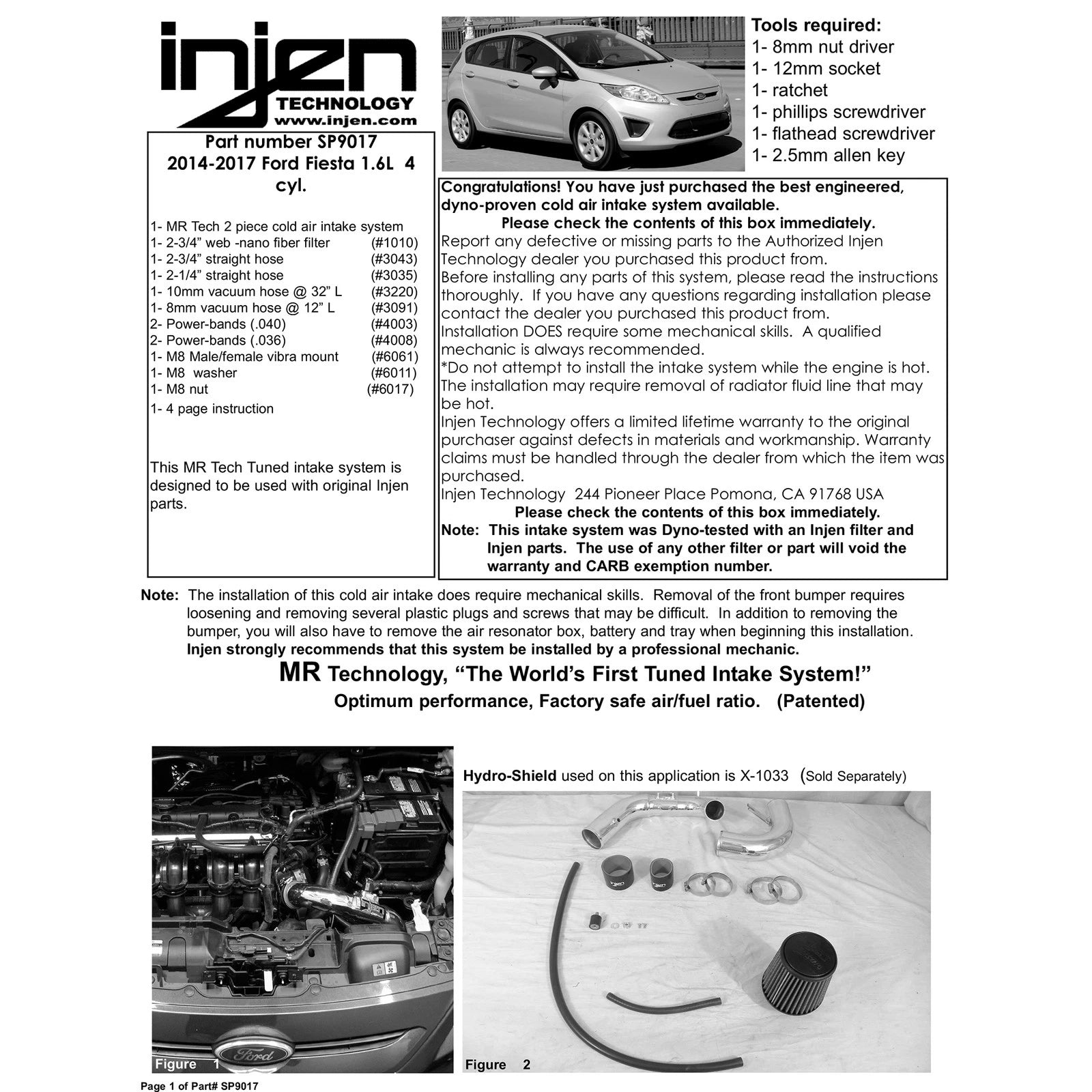 Injen 14-19 Ford Fiesta 1.6L Polished Cold Air Intake | Ford Fiesta (02-14) / Mazda 2 (07-15, 08-19) (SP9017P)