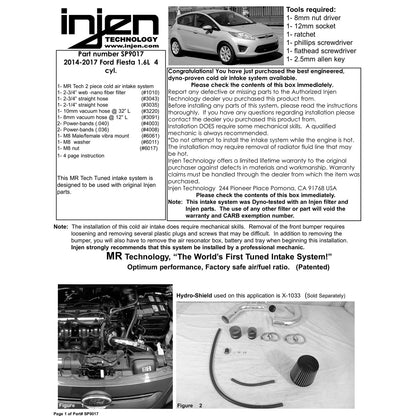 Injen 14-19 Ford Fiesta 1.6L Polished Cold Air Intake | Ford Fiesta (02-14) / Mazda 2 (07-15, 08-19) (SP9017P)