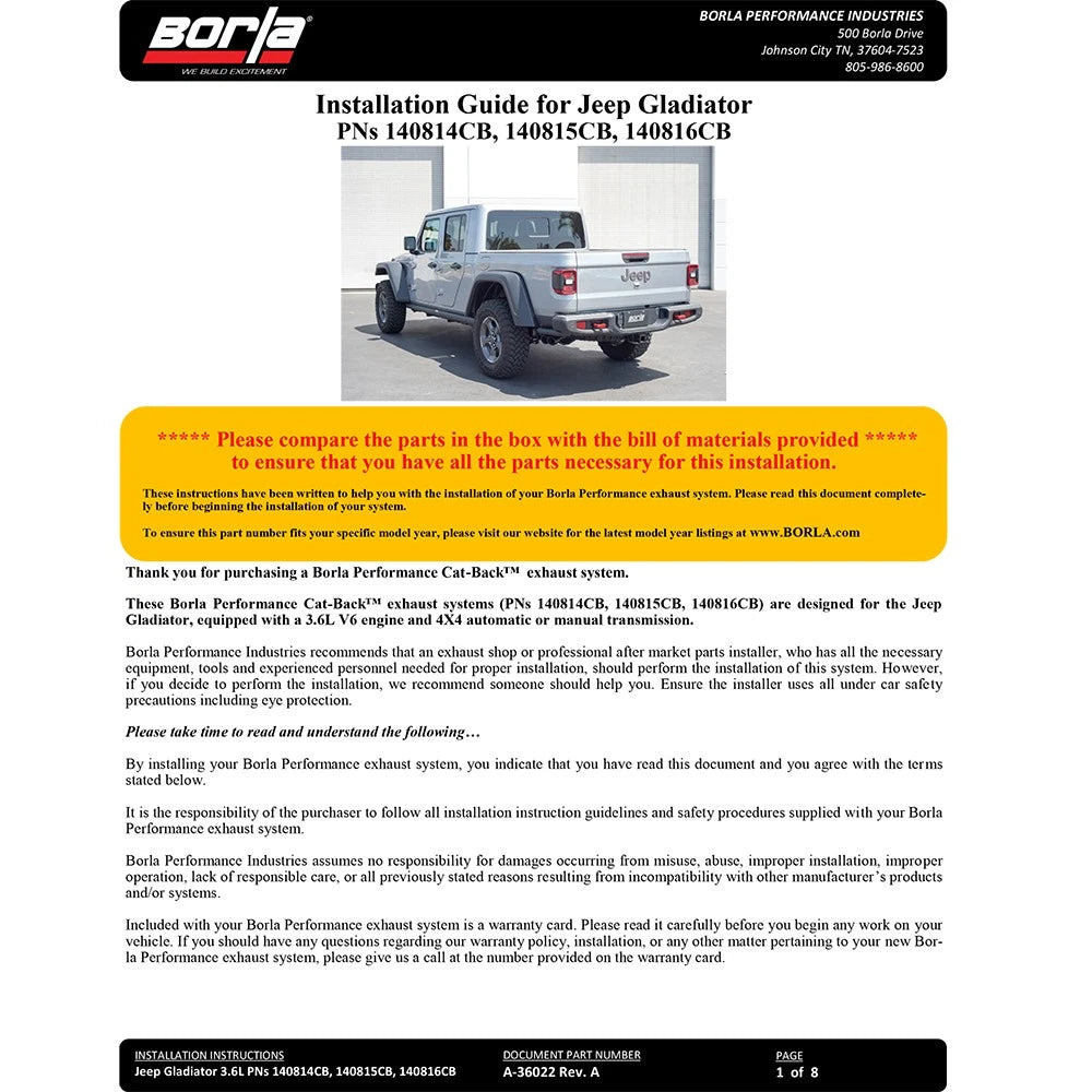 Borla Cat-Back Exhaust System - ATAK | 2020-2020 Jeep Gladiator 3.6L (140816CB)