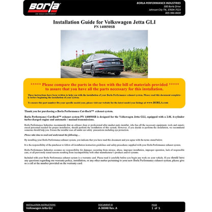 Borla Cat-Back Exhaust System | 2019-2021 Volkswagen Jetta GLI (140850SB)