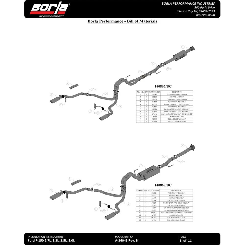 Borla 3" into dual 2.25" Cat-Back System | Ford F-150 (21) 2.7L/3.5L | Split Rear Exit Black Chrome Tips ATAK