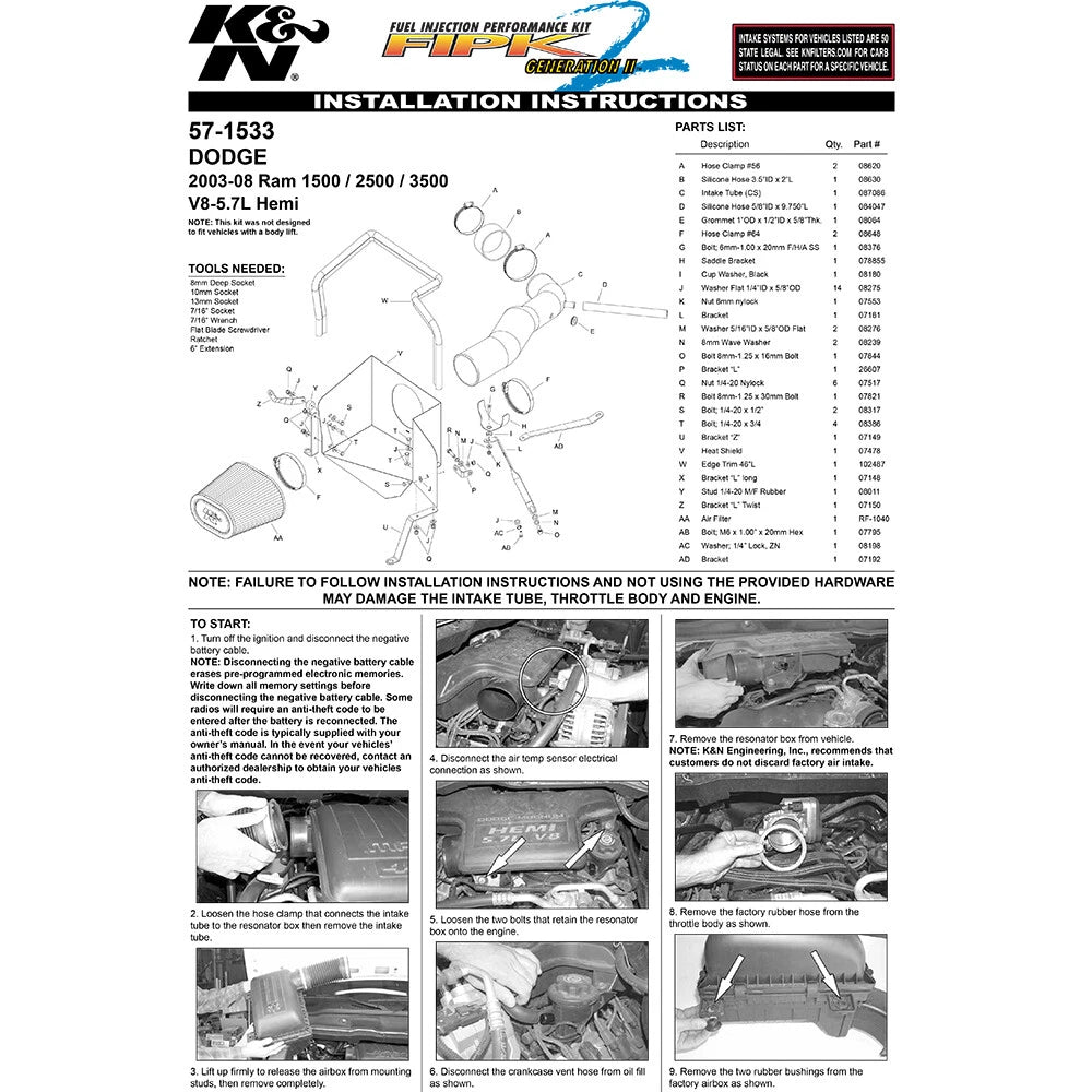 K&N Performance Intake Kit | 2003-2008 Dodge Ram 1500 (57-1533)