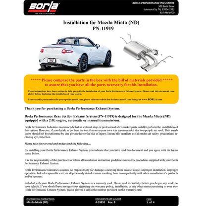 Borla S-Type Axle-Back Exhaust | 2016-2021 Mazda MX-5 Miata (11919)