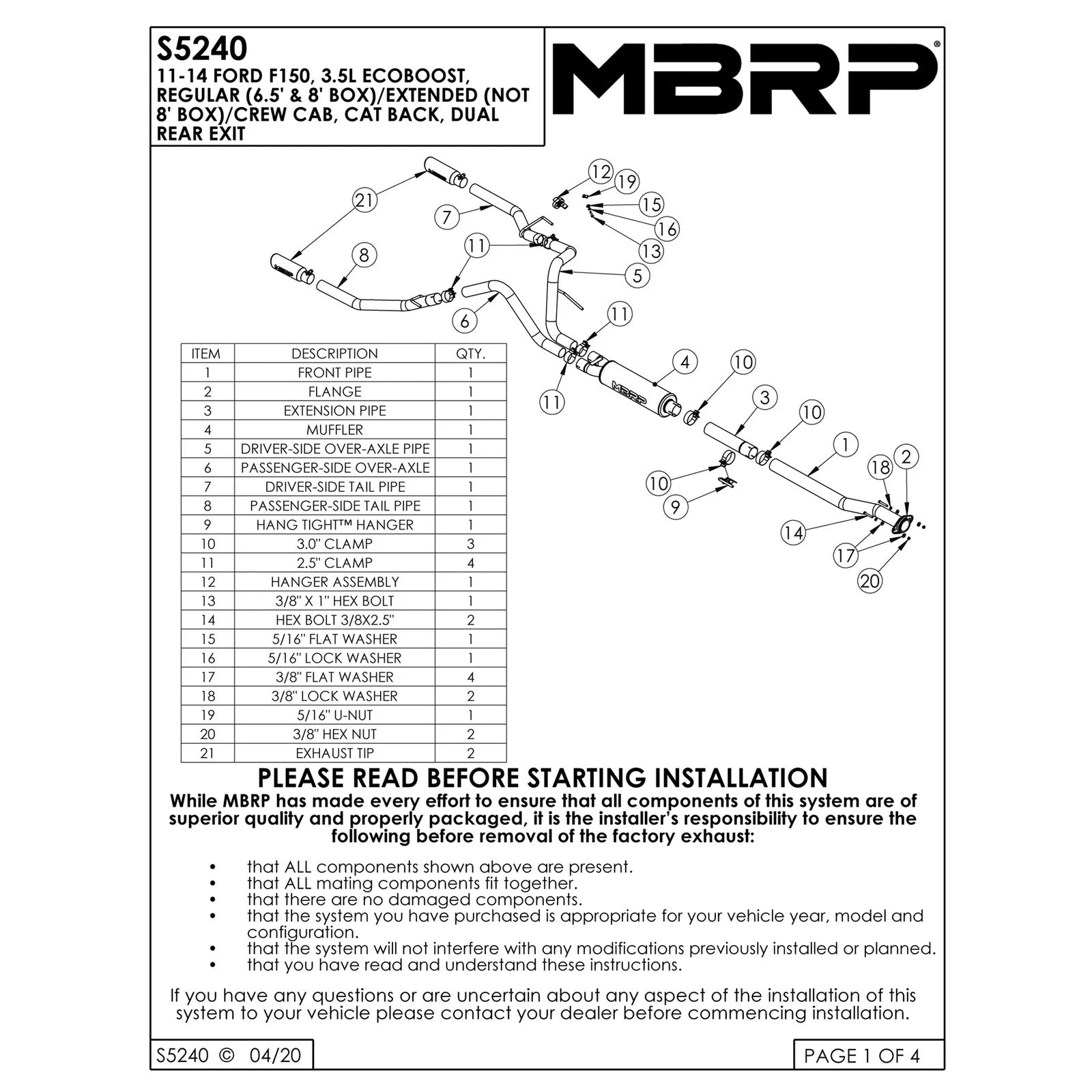 MBRP 2.5in Alum 3in D&S Dual Split Rear Exit Cat-Back | Ford F-150 V6 Ecoboost (11-12) (S5240AL)