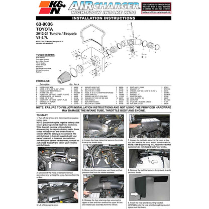 K&N 12 Toyota Tundra 5.7L V8 AirCharger Performance Intake | Toyota Tundra (05-23) (63-9036)