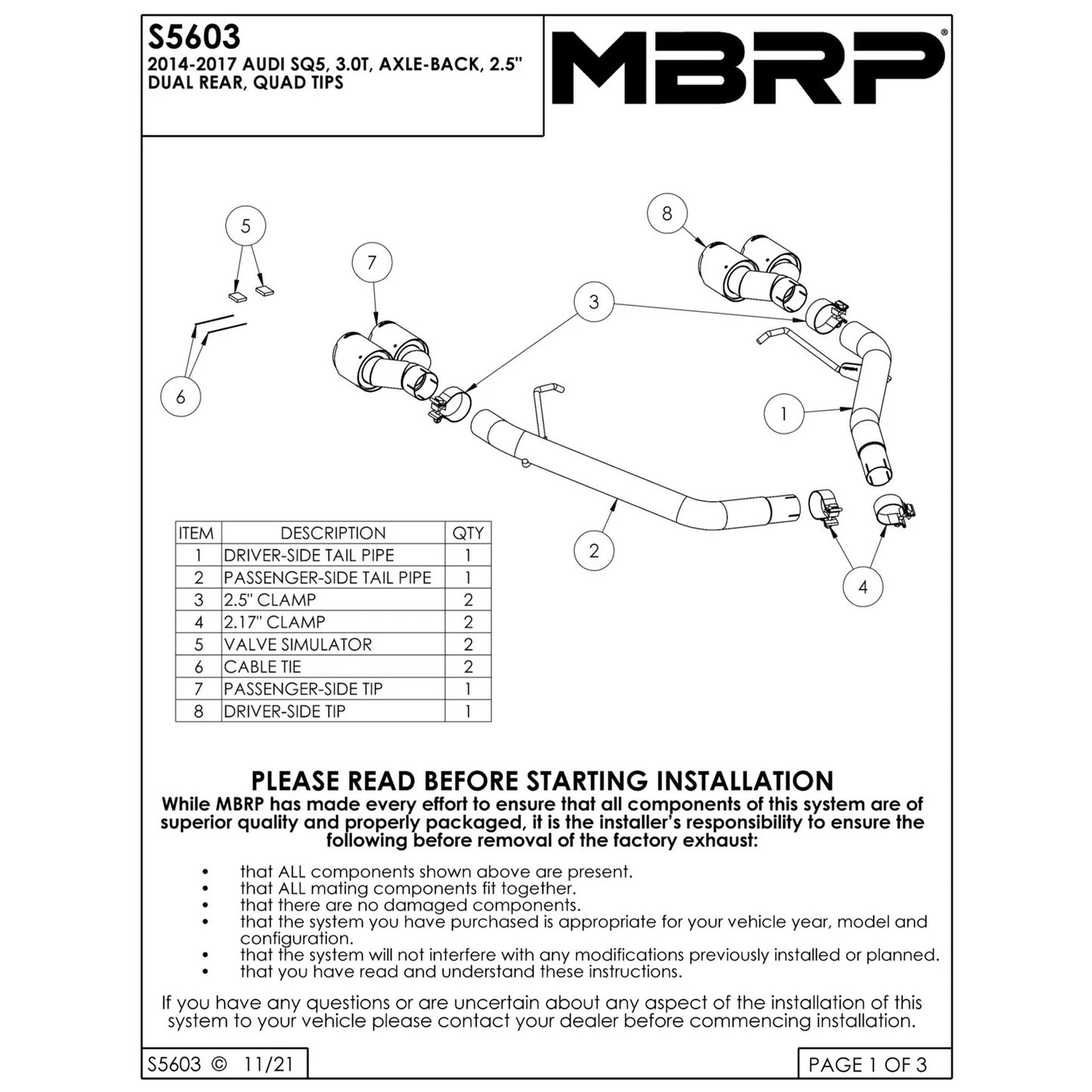 MBRP 2.5in D&S Axle-Back Exhaust | Audi SQ5 B8 (14-17) (S56033CF)