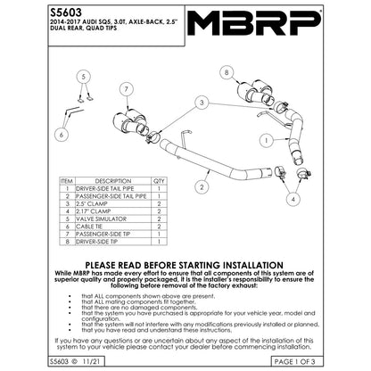 MBRP 2.5in D&S Axle-Back Exhaust | Audi SQ5 B8 (14-17) (S56033CF)