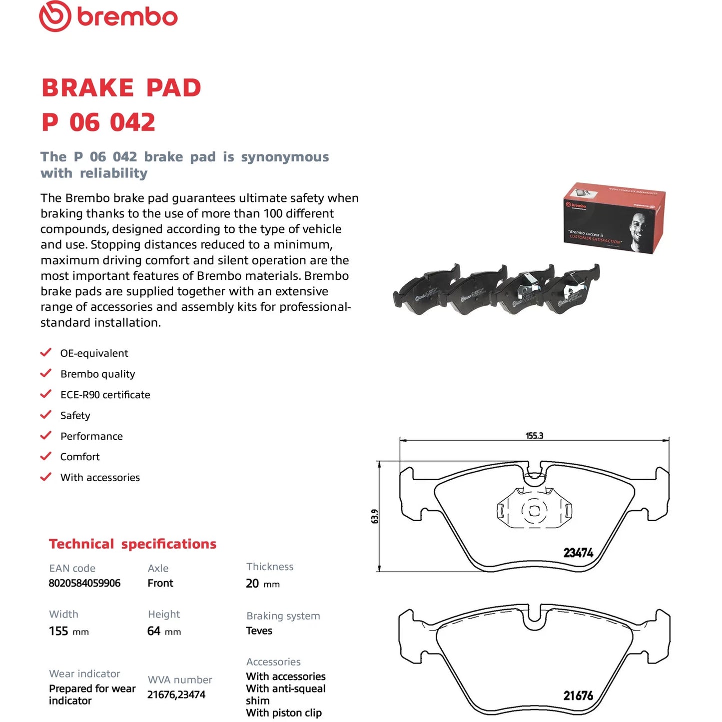 Brembo Low-Met OE-Equivalent Front Brake Pads | BMW M3 (03-06) / Z4 (06-08) (P06042)