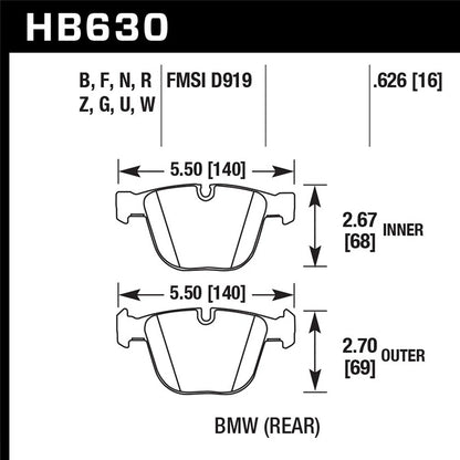Hawk Performance Street Rear Brake Pads | BMW (2002–2011) (HB630F.626)