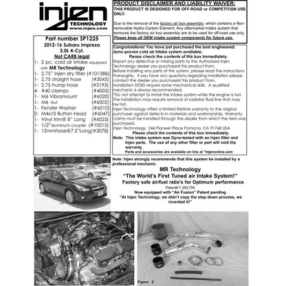 Injen Cold Air Intake | Subaru Impreza (07-16) 2.0L 4cyl Black (SP1225BLK)