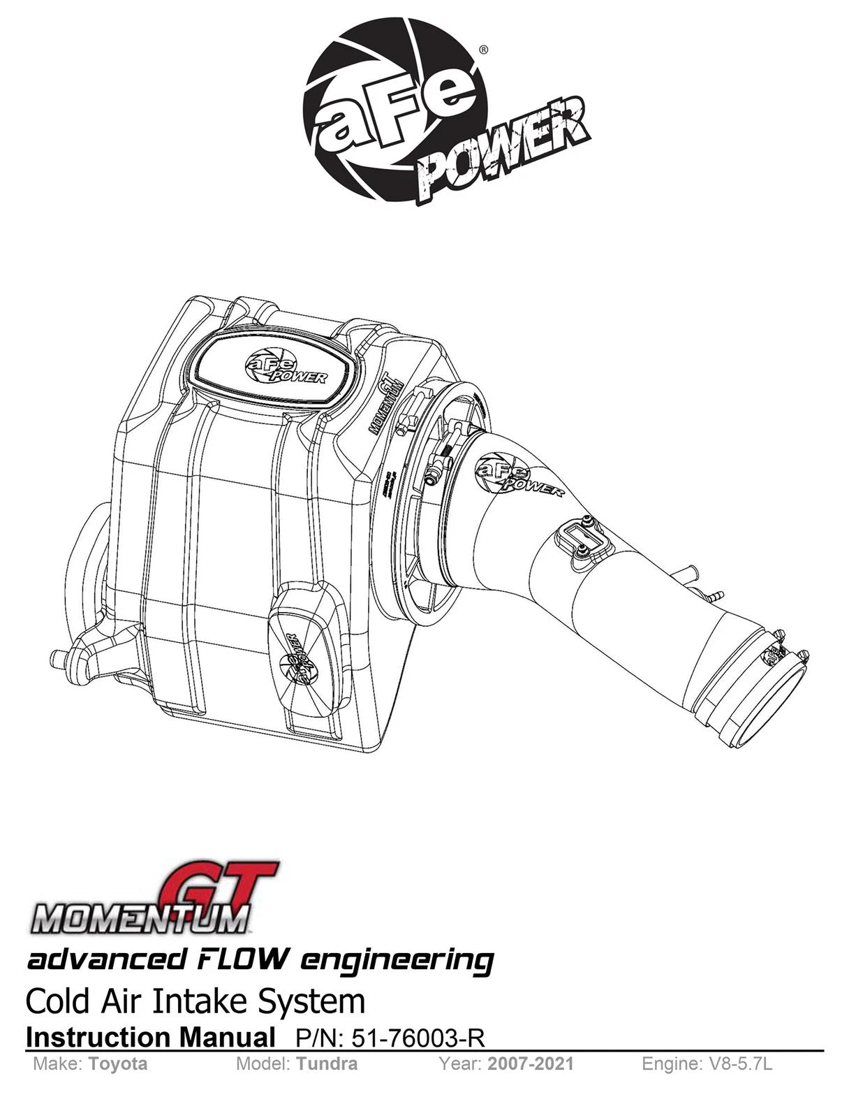 aFe 07-21 Toyota Tundra V8 5.7L Momentum GT Cold Air Intake w/ Pro DRY S Filter (51-76003-R)