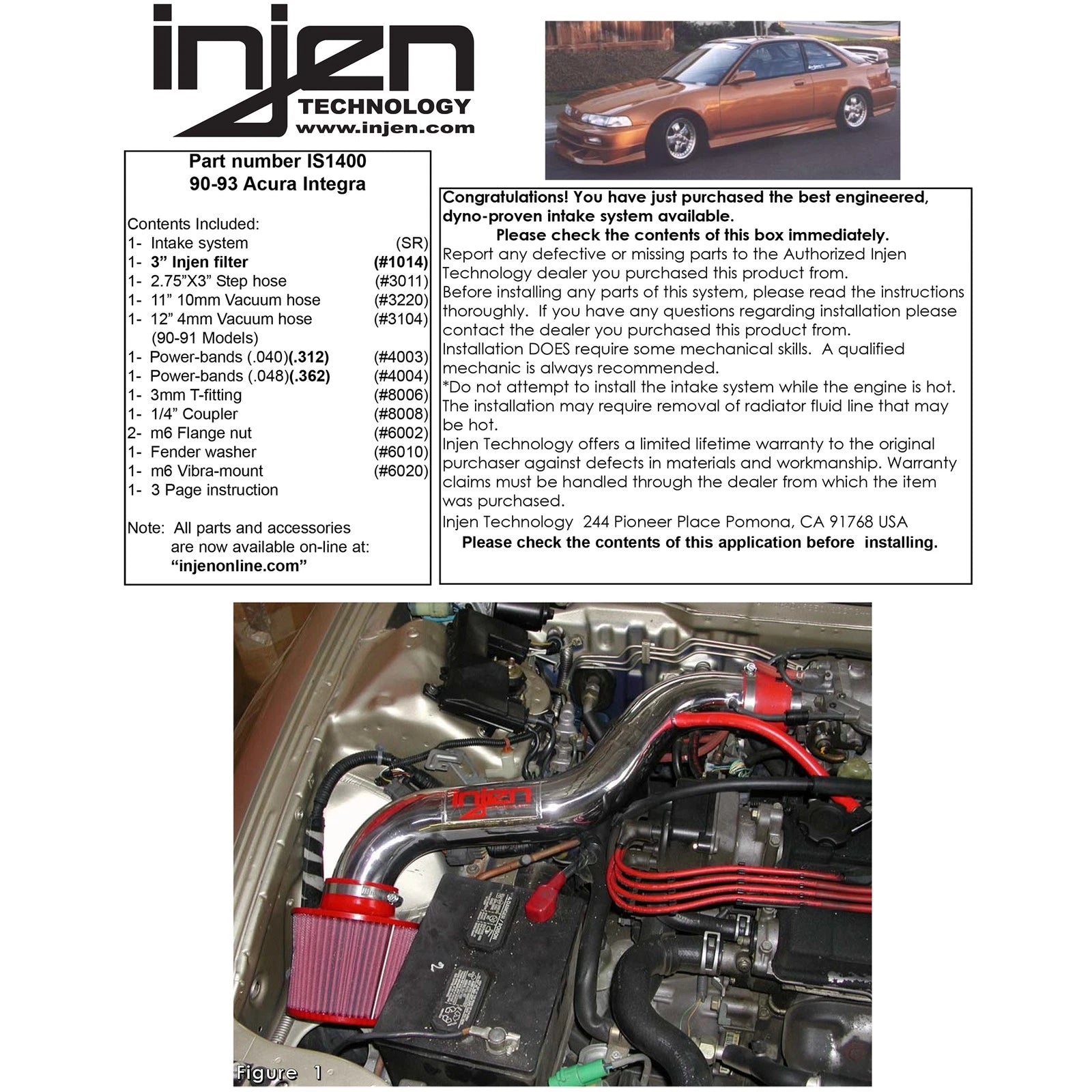 Injen Short Ram Cold Air Intake System | 1990 - 1993 Acura Integra (IS1400BLK)