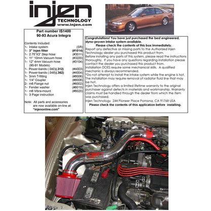 Injen Short Ram Cold Air Intake System | 1990 - 1993 Acura Integra (IS1400BLK)