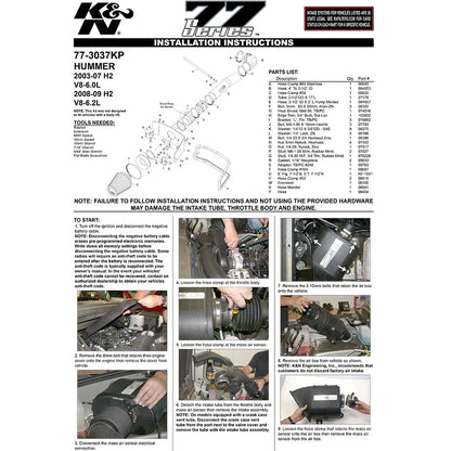 K&N High Flow Performance Kit | Hummer H2 V8-6.0/6.2L (77-3037KP)