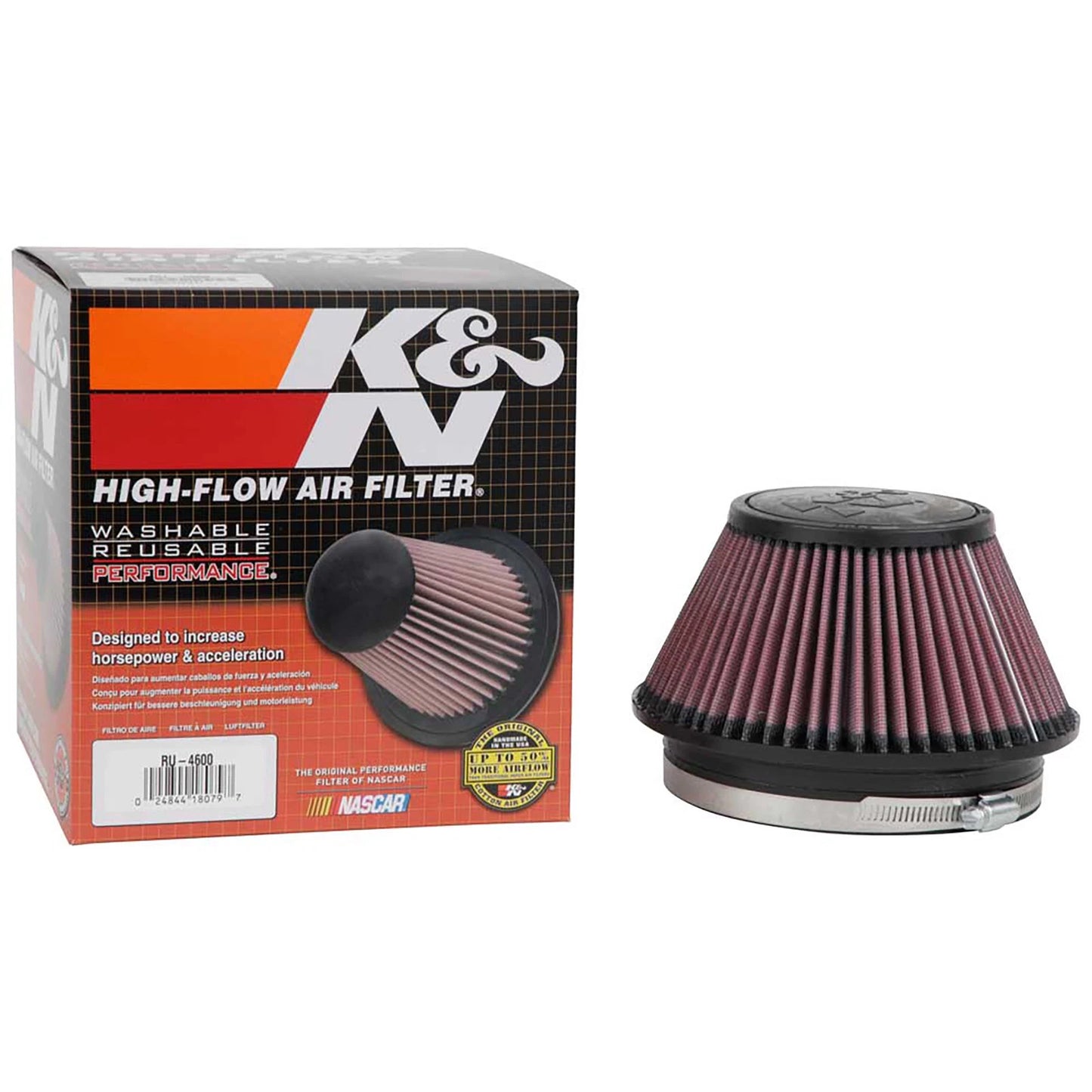 K&N RU-4600 Universal Round Tapered Performance Washable Air Filter for Intake