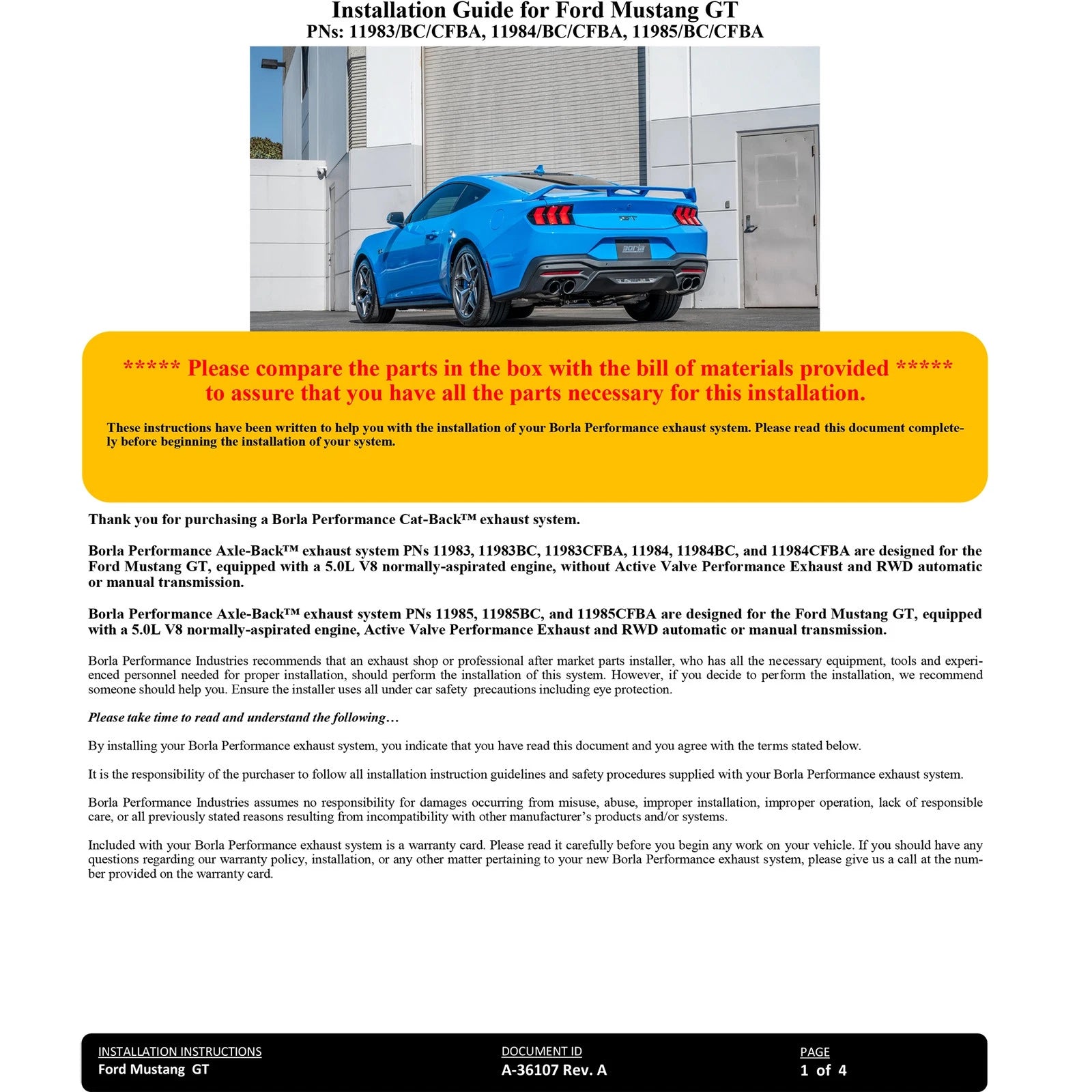Borla S-Type Axle-Back Exhaust | Ford Mustang GT (20-26) (11983CFBA)