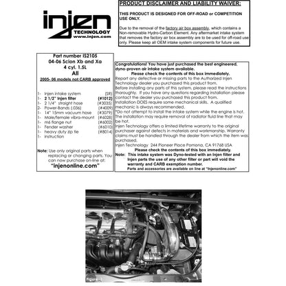 Injen Short Ram Cold Air Intake System | 2004 - 2006 Scion xB & 2004 - 2006 Scion xA (IS2105)