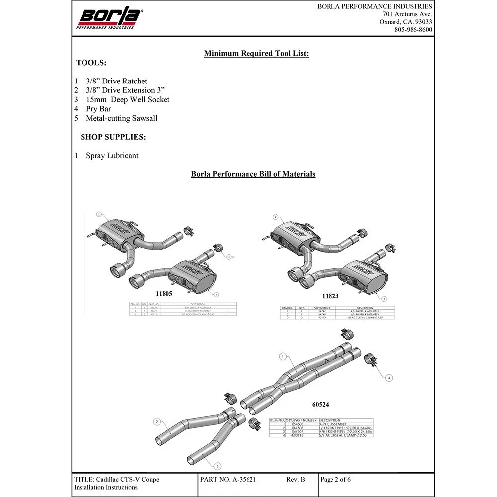 Borla Axle-Back Exhaust System - S-Type | 2011-2015 Cadillac CTS V Coupe 6.2L (11823)