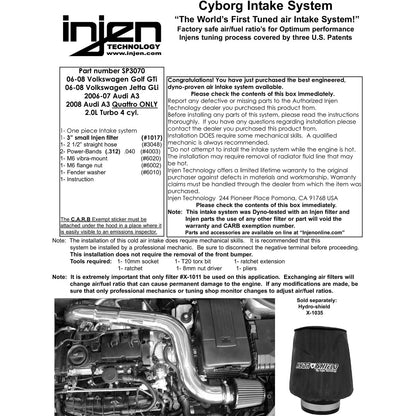 Injen Black Cold Air Intake | VW Golf GTi / Jetta GTi / Audi A3 2.0T 6 Spd (06-08) (SP3070BLK)