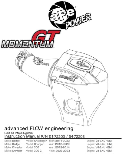 aFe Momentum GT Pro 5R Cold Air Intake Dodge V8-6.4L (11-16) (54-72203) | Chall/Charger/300 (11-23)