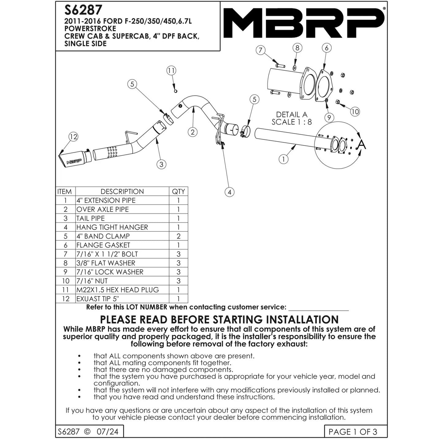 MBRP 4in Single Side Exit T409 Exhaust w/ 5in Tip | Ford F250/350/450 6.7L (15) (S6287409)