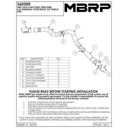 MBRP 07-13 Chev/GMC 2500/3500 Duramax Exhaust | Silverado/Sierra (S60300AL)