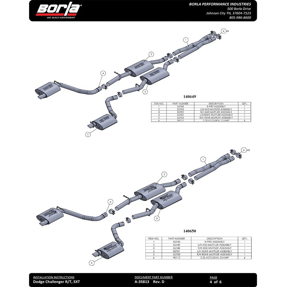 Borla Cat-Back Exhaust System - S-Type | 2015-2020 Dodge Challenger 3.6L (140649)