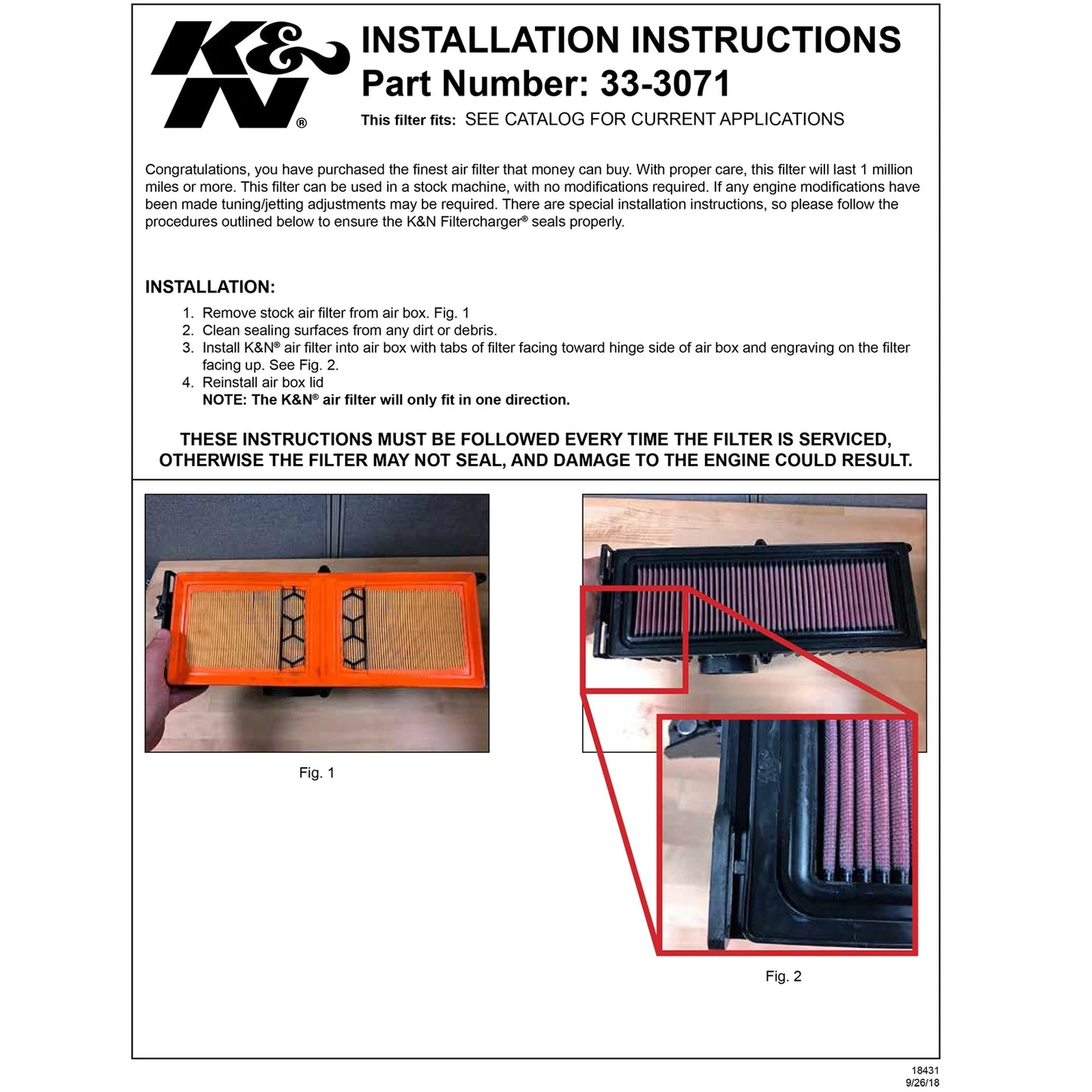 K&N 33-3071 Performance Air Filter for 16-22 Giulia / Stelvio 2.0 Gas 2.2 Diesel
