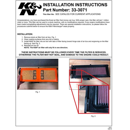 K&N 33-3071 Performance Air Filter for 16-22 Giulia / Stelvio 2.0 Gas 2.2 Diesel