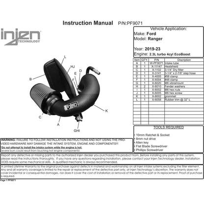 Injen 2.3L Turbo Wrinkle Black PF Cold Air Intake | Ford Ranger (11-23) (PF9071WB)