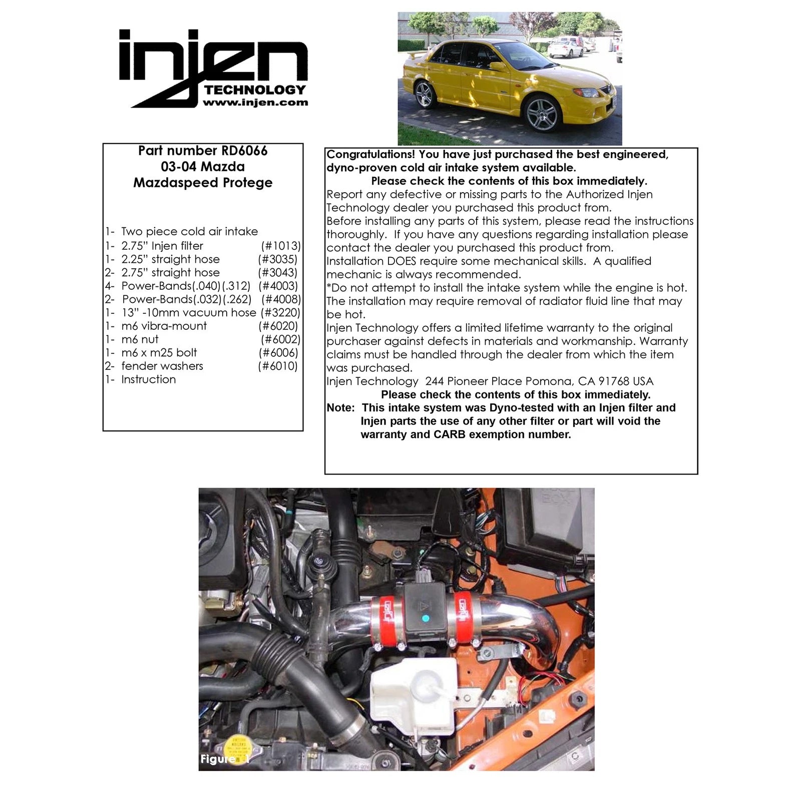 Injen Polished Cold Air Intake System | Mazda Mazdaspeed Protege Turbo (03-04) (RD6066P)