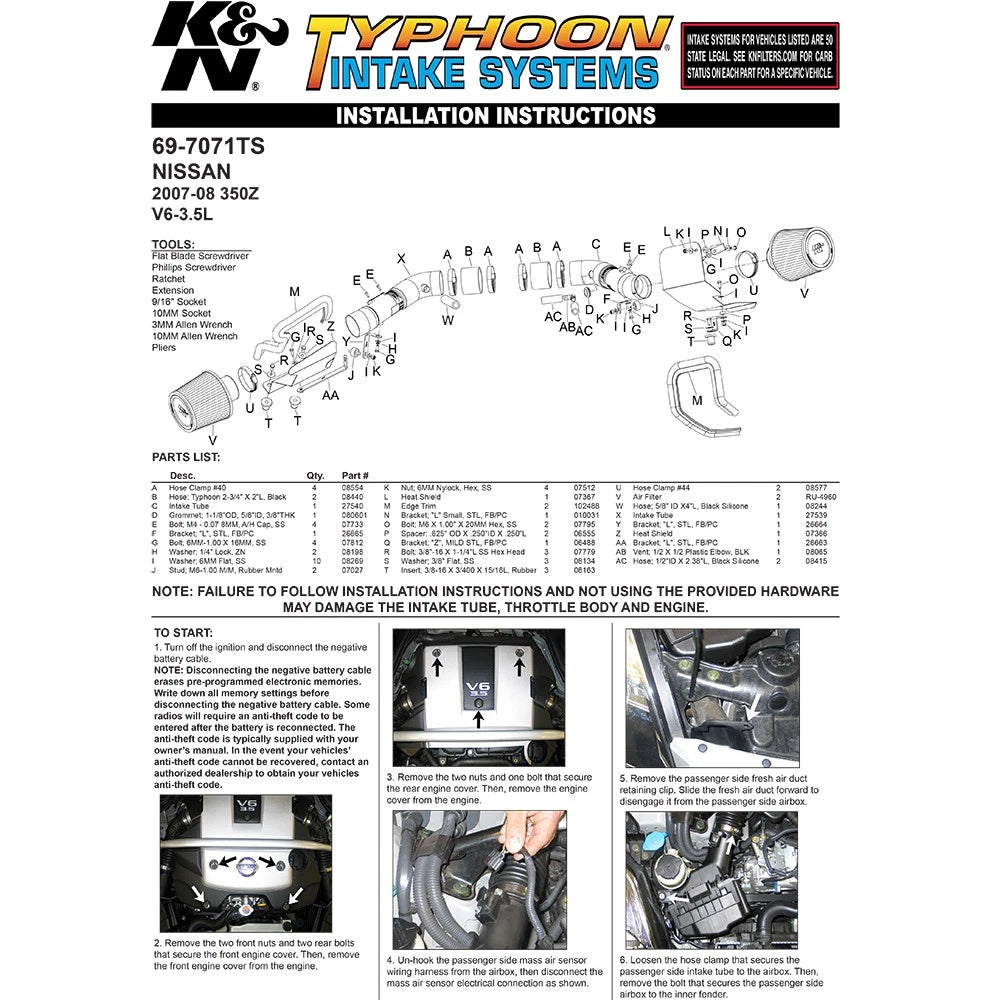 K&N Engineering Short Ram Intake: Nissan 350Z 2007 - 2008