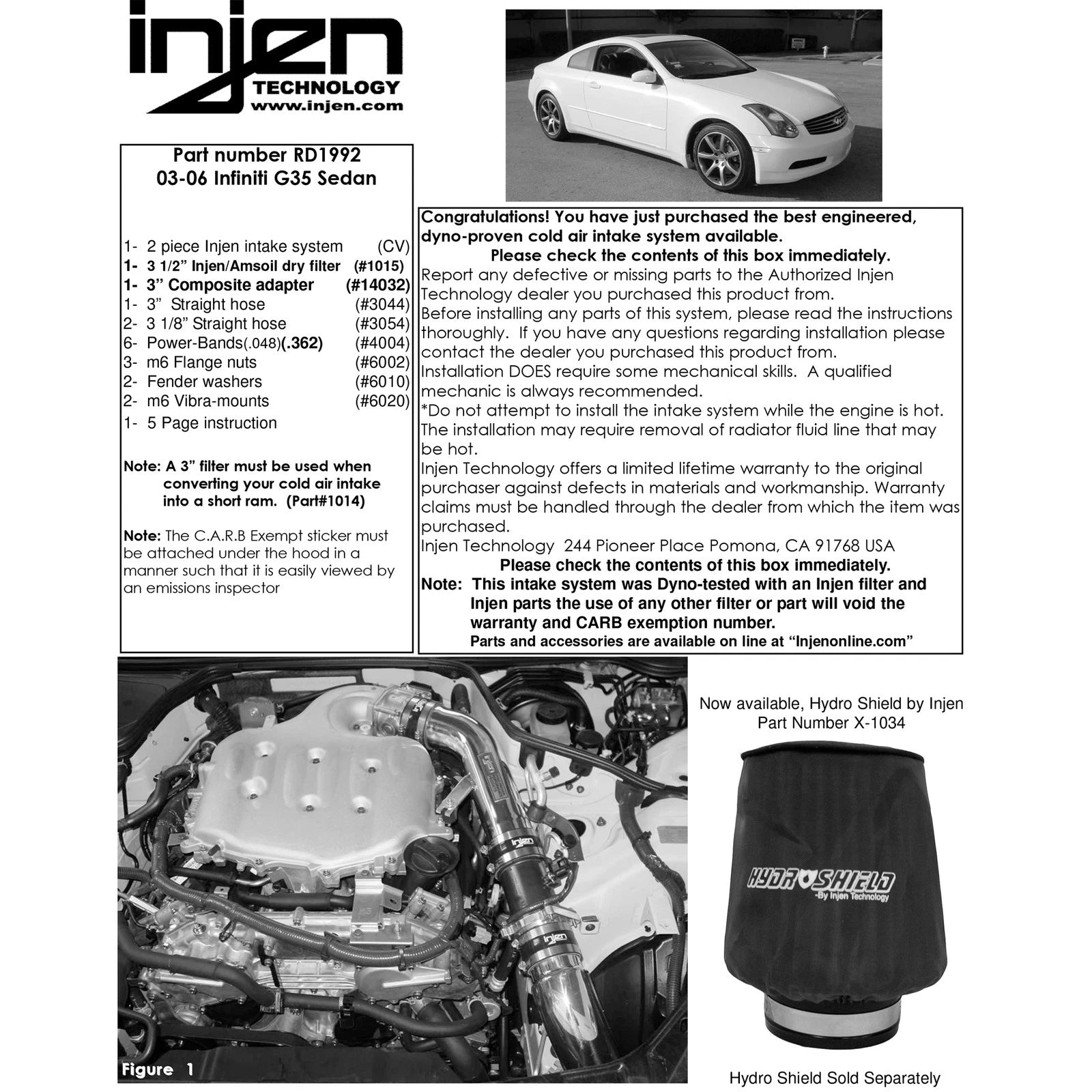 Injen Cold Air Intake System | 2003 - 2006 Infiniti G35 (RD1992BLK)