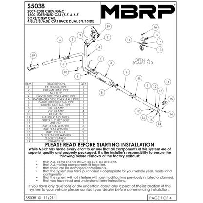 MBRP 3in. Cat-Back 2.5in. Dual Split Side Exit Exhaust | Chevy/GMC 1500 (Next Gen) (07-08) (S5038AL)