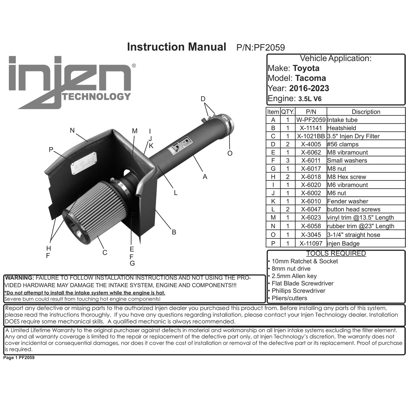 Injen 16-20 Toyota Tacoma 3.5L V6 Short-Ram Intake System w/ Air Fusion | Toyota Tacoma (16-23)