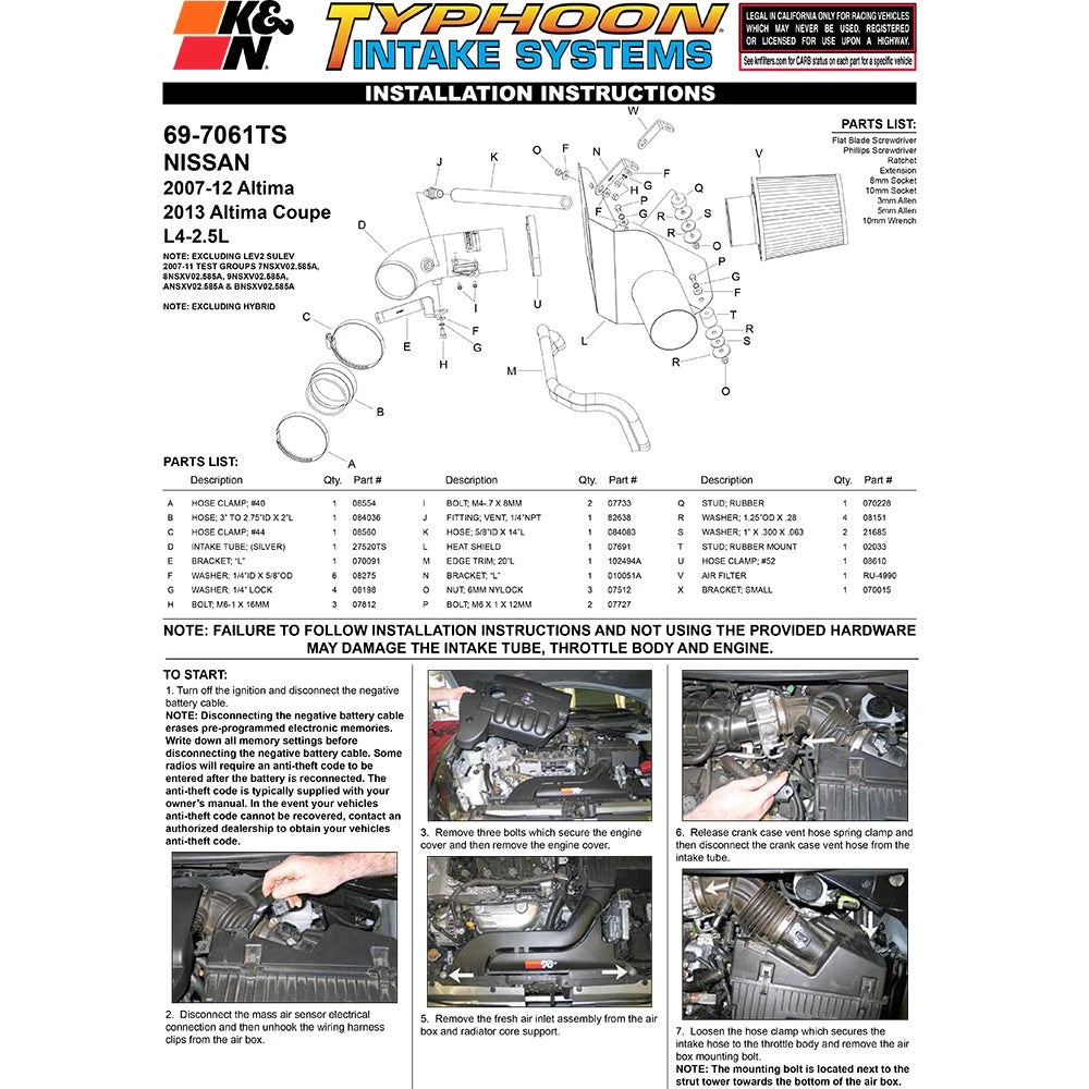 K&N 07-10 Nissan Altima 2.5L Silver Typhoon Short Ram Intake | Nissan Altima (69-7061TS)