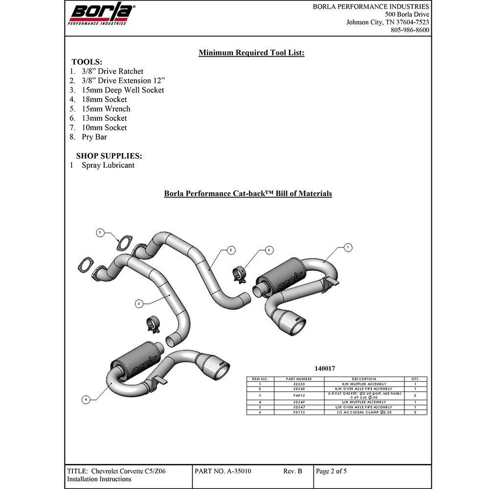 Borla Axle-Back "Stinger" S-Type Exhaust | 1997-2004 Corvette C5 incl. Z06 (140017)