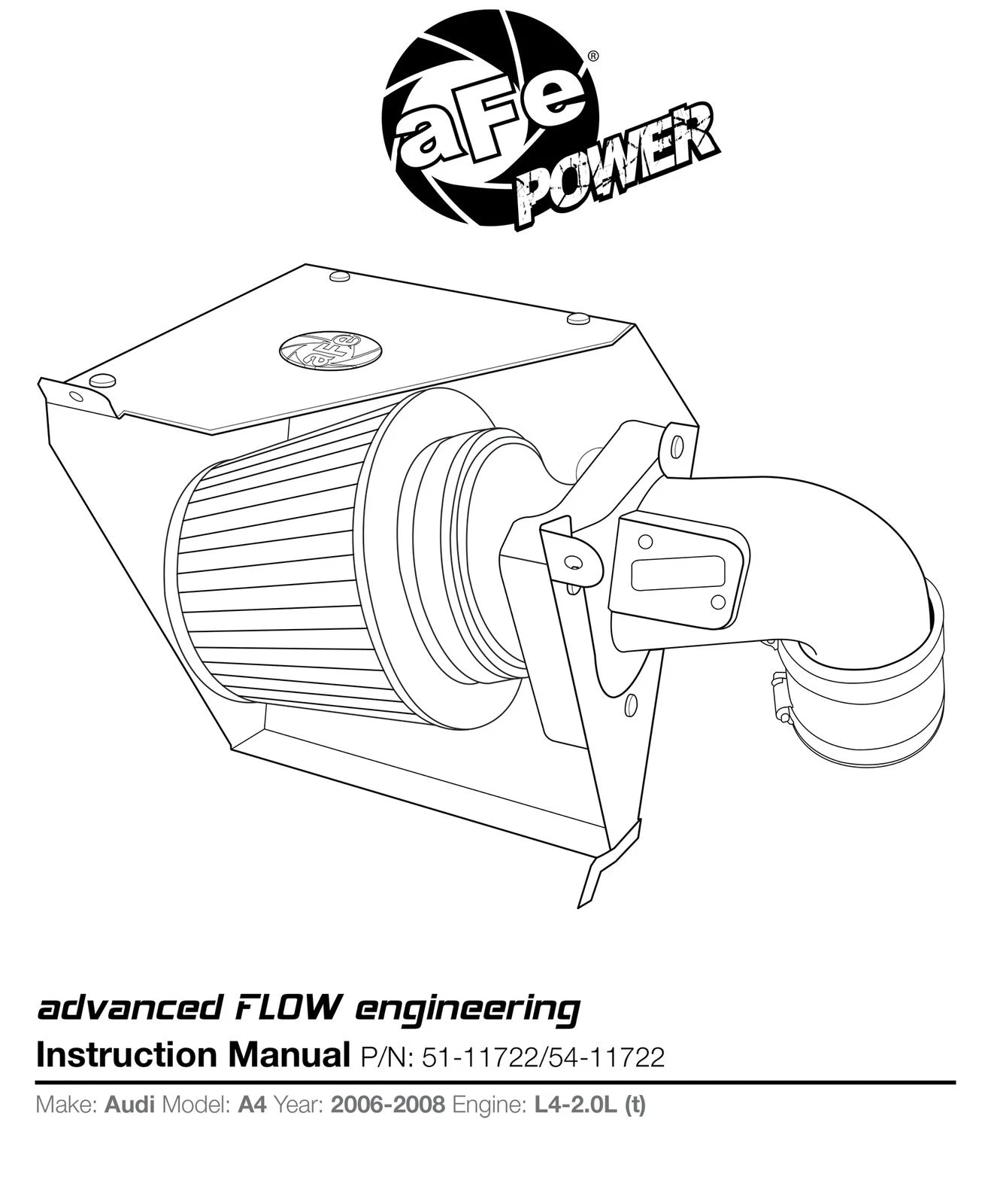 aFe Magnum FORCE Stage-2 Cold Air Intake System w/ Pro 5R Filter | Audi A4 2.0T (06-08) (54-11722)