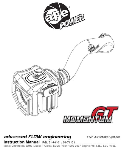 aFe Momentum GT PRO 5R Cold Air Intake | GM Trucks/SUVs V8 4.8L/5.3L/6.0L (54-74101)