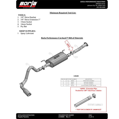 Borla Cat-Back Exhaust System - S-Type | 2016-2020 Toyota Tacoma Crew Cab Pickup 3.5L (140680)