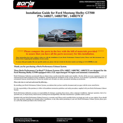 Borla Cat-Back Exhaust System - ATAK | 2020-2020 Ford Mustang Shelby GT500 5.2L (140837)