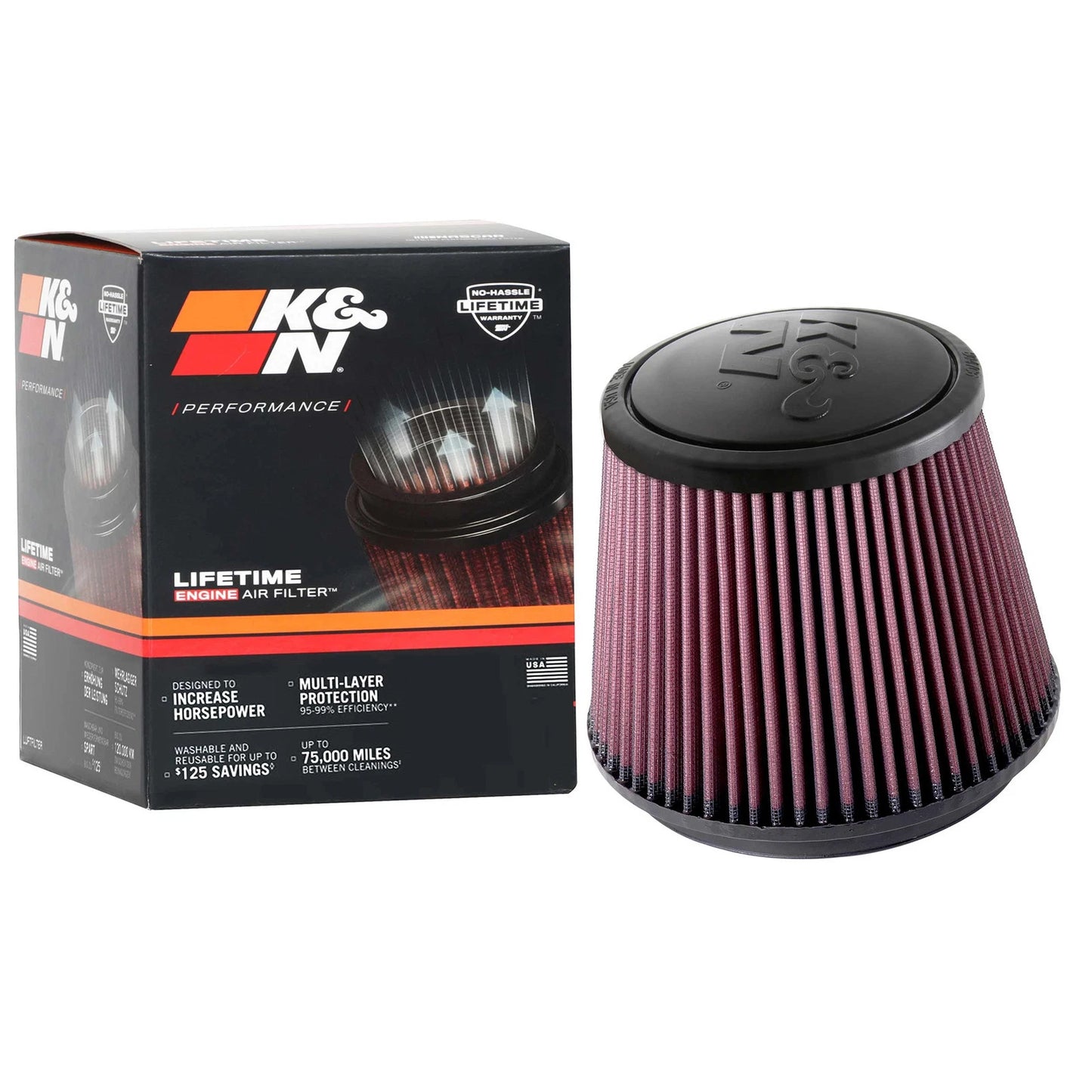 K&N RU-5173 Universal Round Tapered Performance Washable Air Filter for Intake