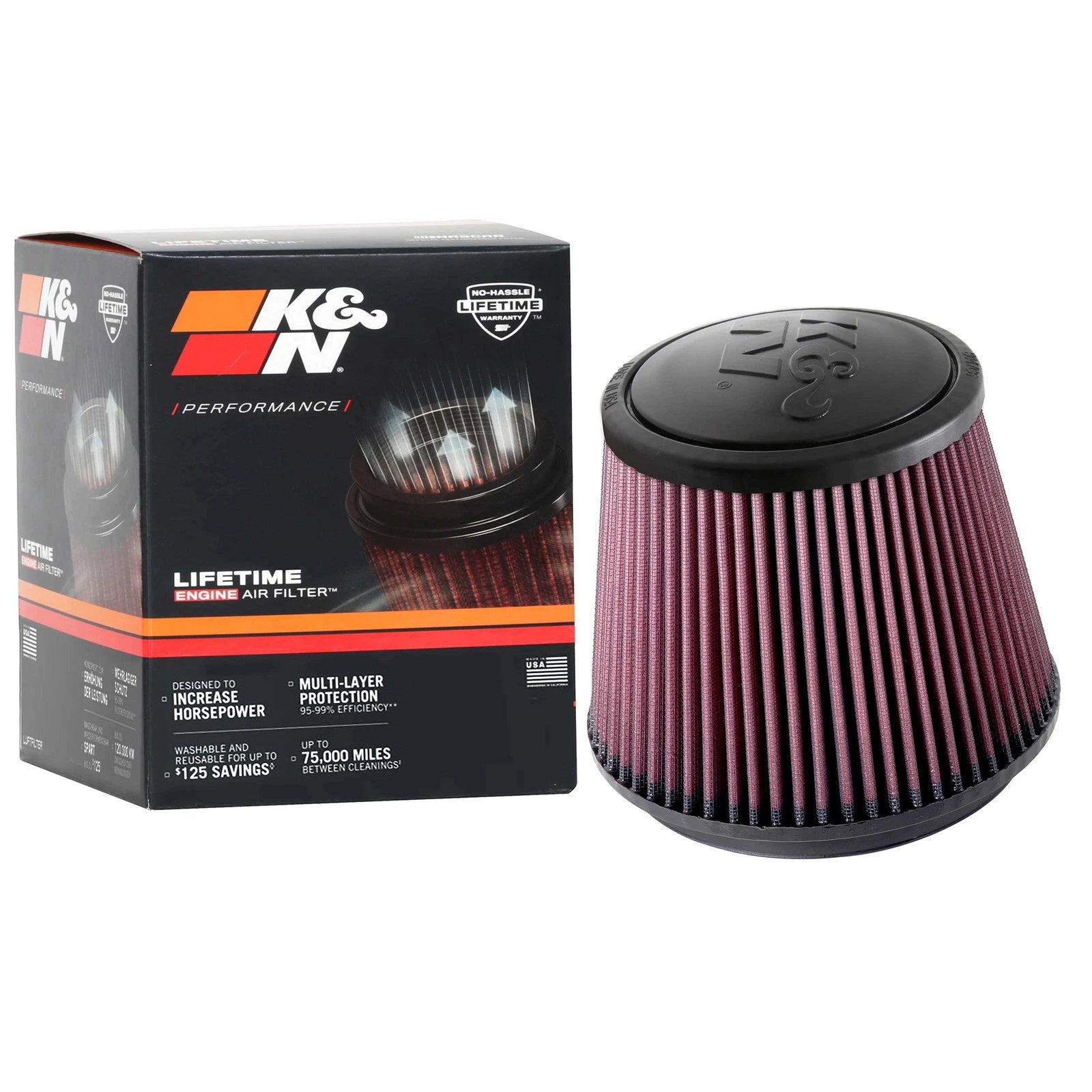 K&N RU-5173 Universal Round Tapered Performance Washable Air Filter for Intake